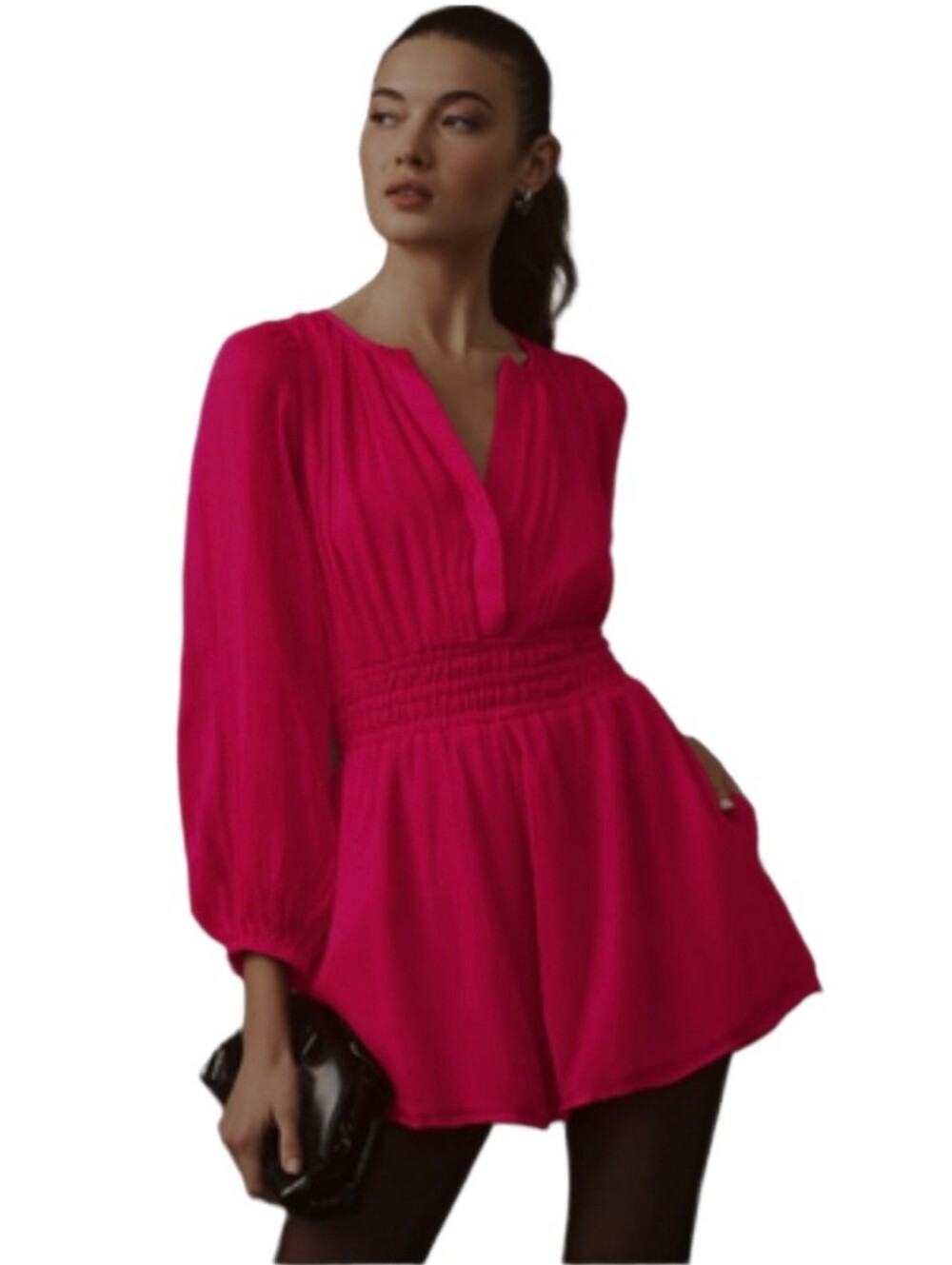 by Anthropologie Hot Pink The Long-Sleeve Somerset Romper